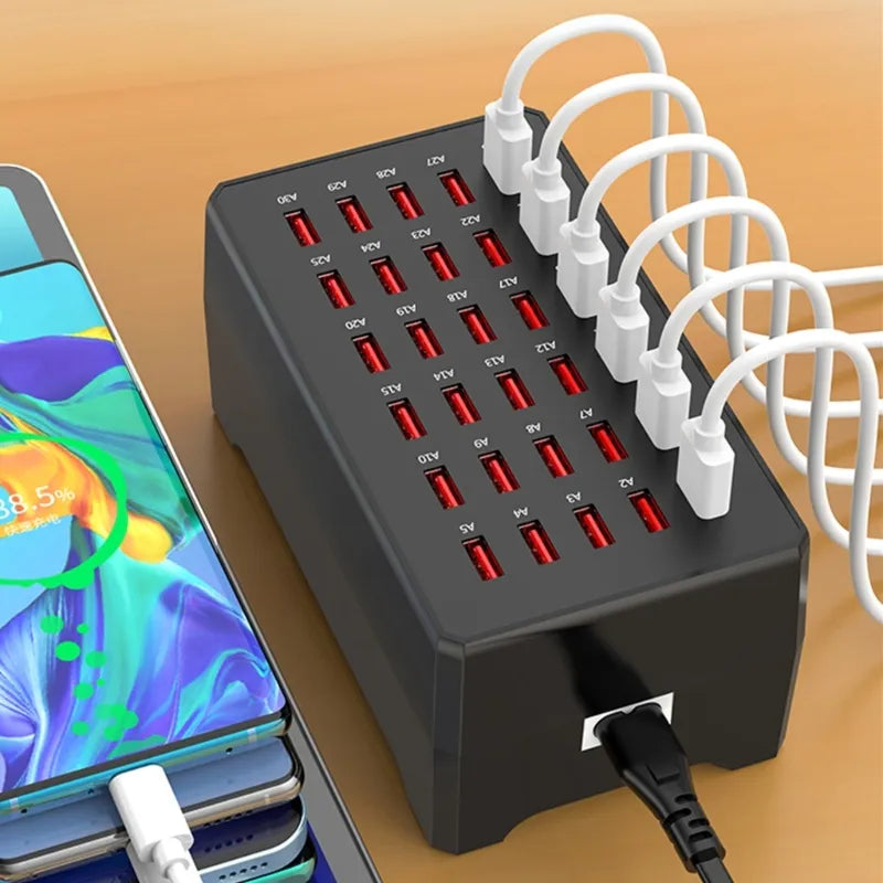 USB-dockingstation med 30 porte, høj effekt, til opladning af flere enheder
