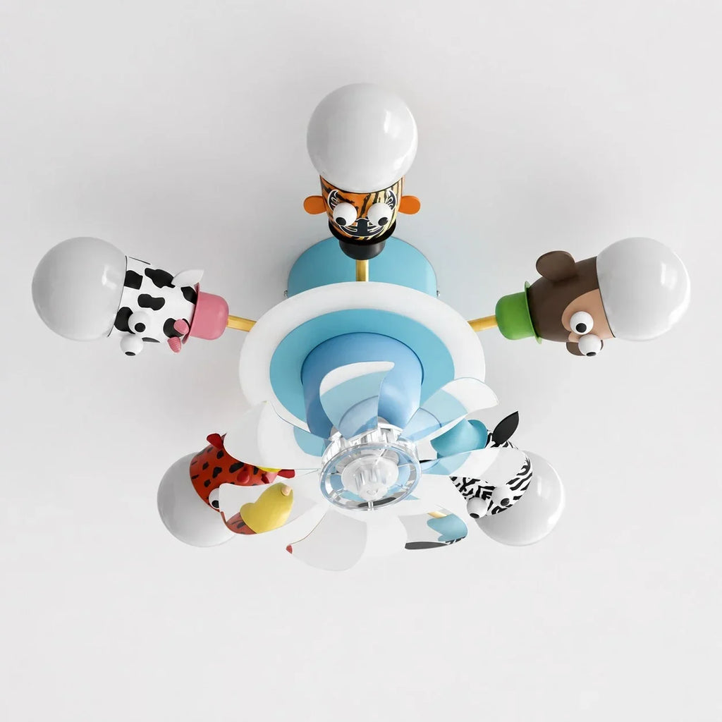 Kids Animal Ceiling Fan Light - Full-Spectrum Lighting, Globe Shades, Transparent Blades
