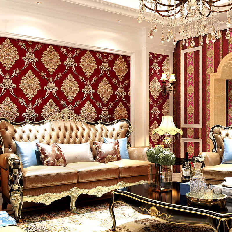 Self-Adhesive Vintage Damask Wallpaper with 3D Embossed Design | ribuella