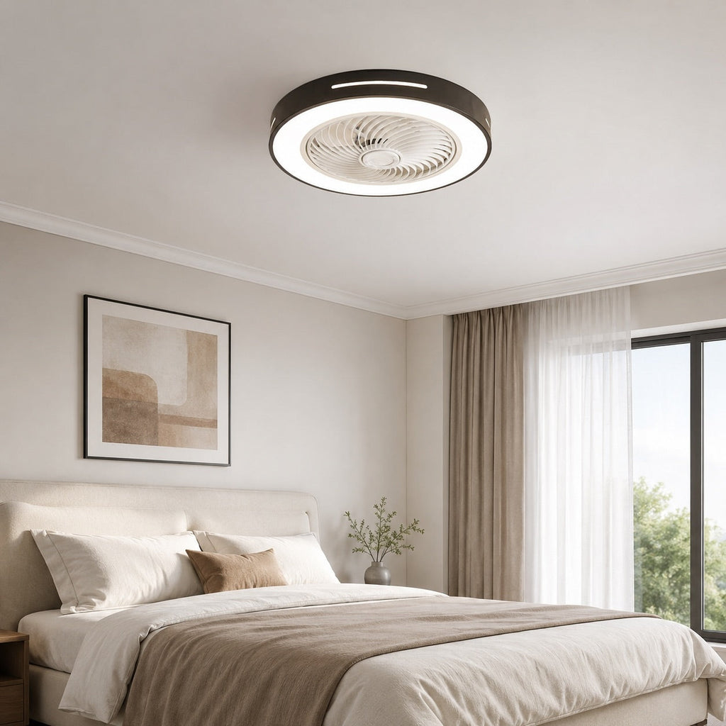 Moderner Deckenventilator ohne Flügel mit Beleuchtung, flache Montage, Eisen, einstellbare LED, 72 W, für den Wohnbereich | ribuella