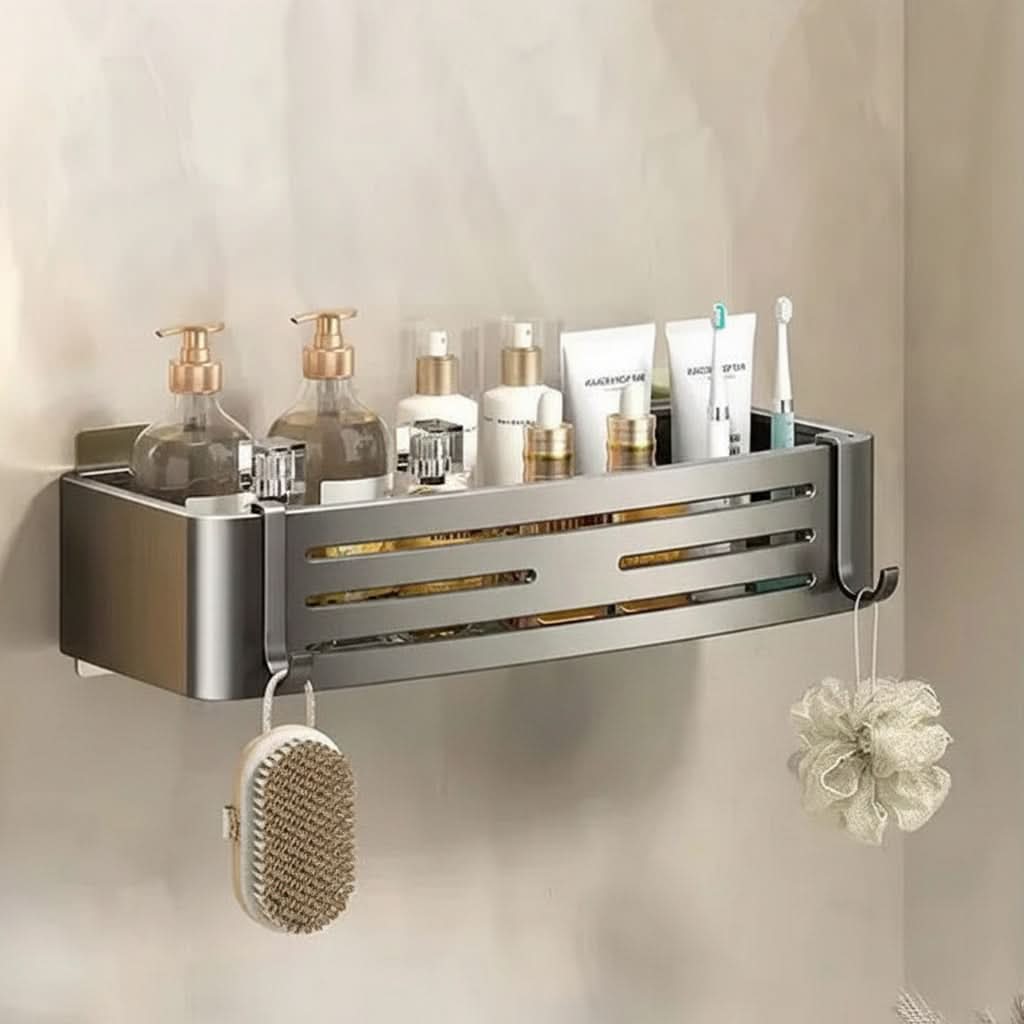 Self-Adhesive Aluminum Shelf Organizer for Bathroom Storage | ribuella