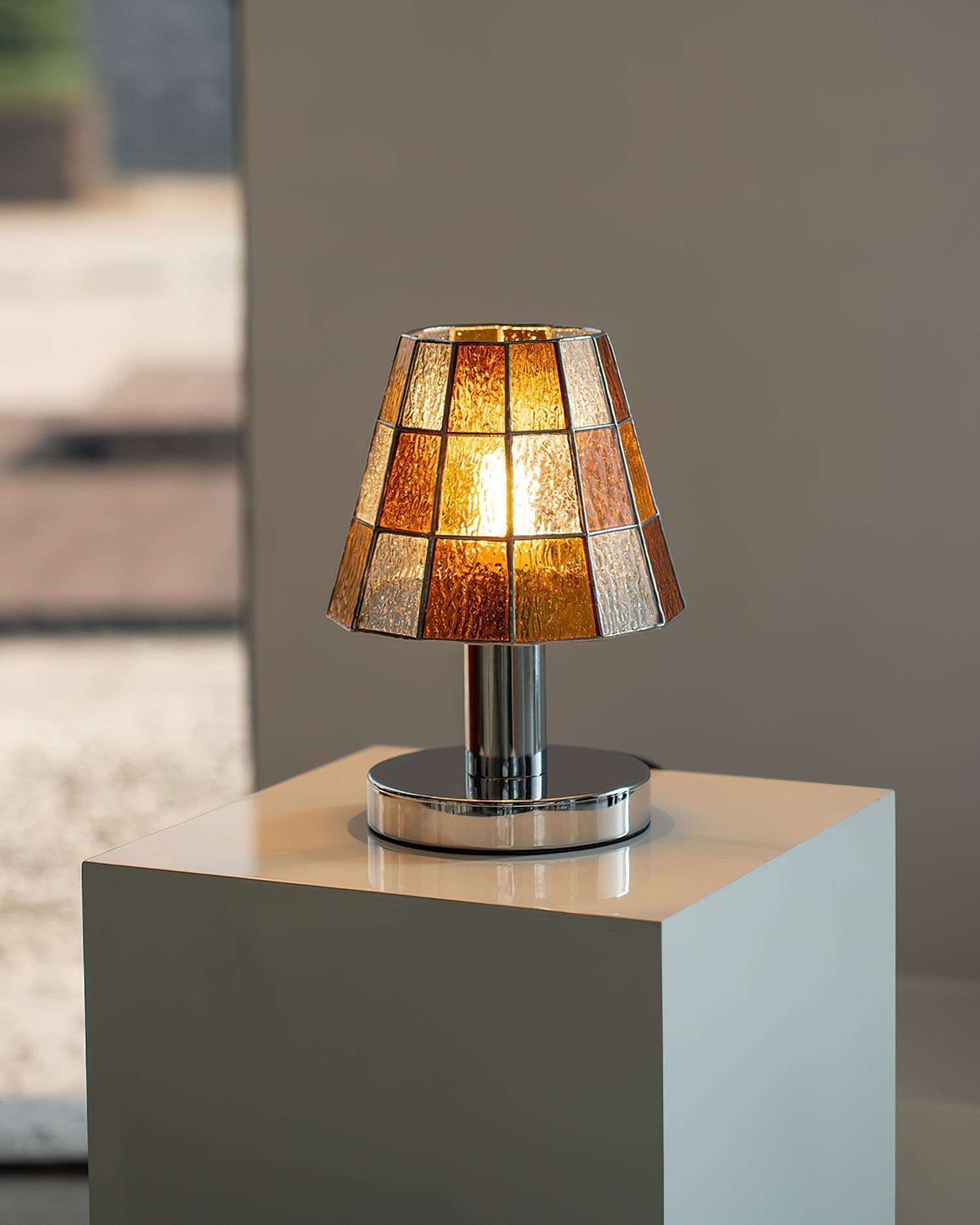 Fun Guy Table Lamp Contemporary Geometric Silhouette In Amber Blue And Clear Colors
