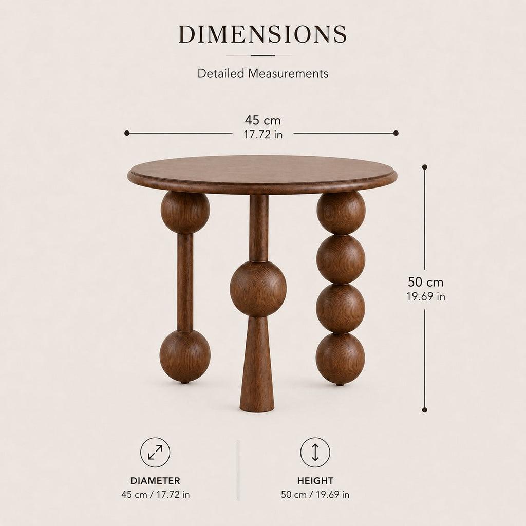 French Retro Style Round Side Table Solid Wood Compact Design for Living Room or Bedroom | ribuella
