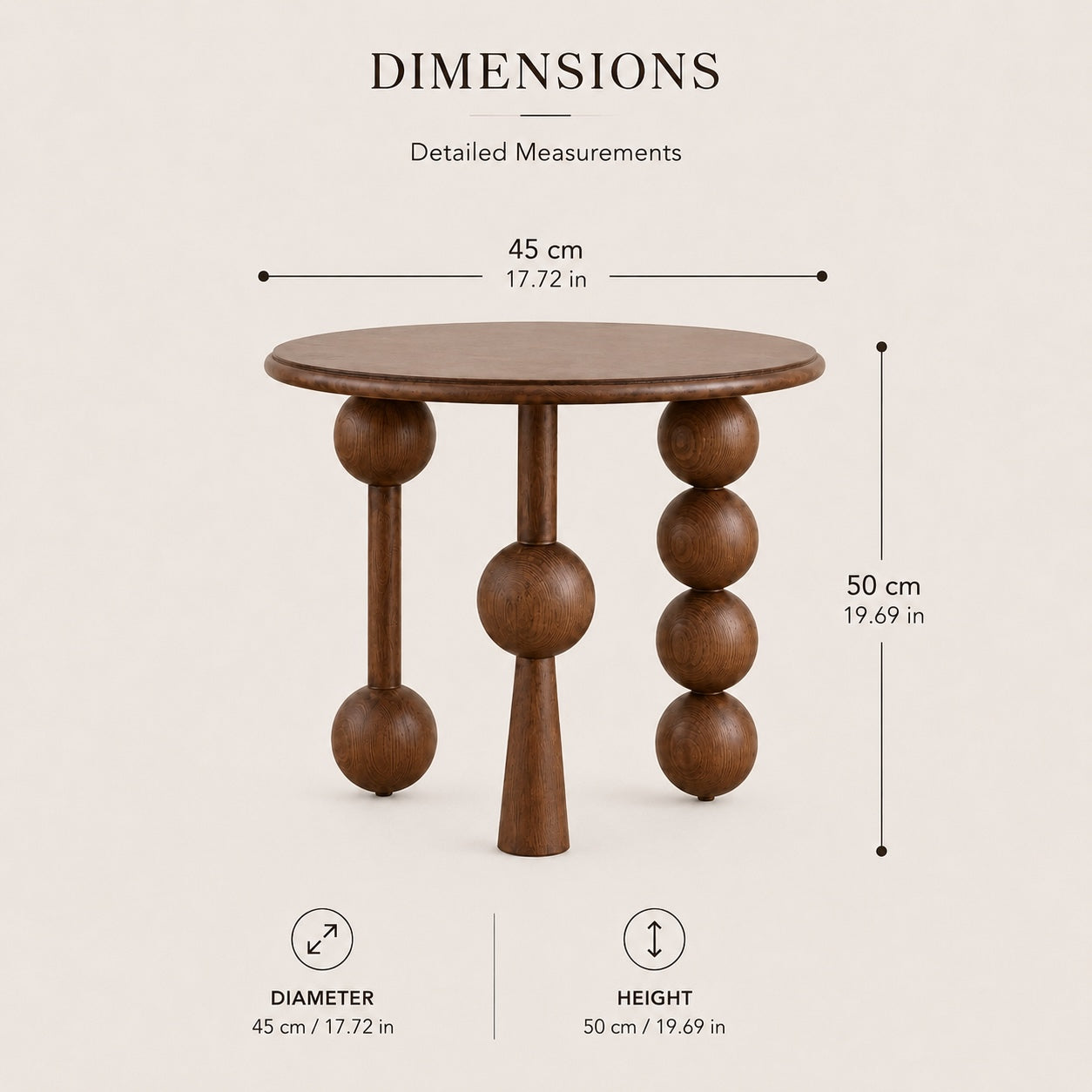 French Retro Style Round Side Table Solid Wood Compact Design for Living Room or Bedroom | ribuella