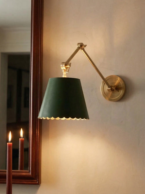 Aplică de perete Foldray cu abajur tip tambur festonat – corp de iluminat compact, modern-rustic