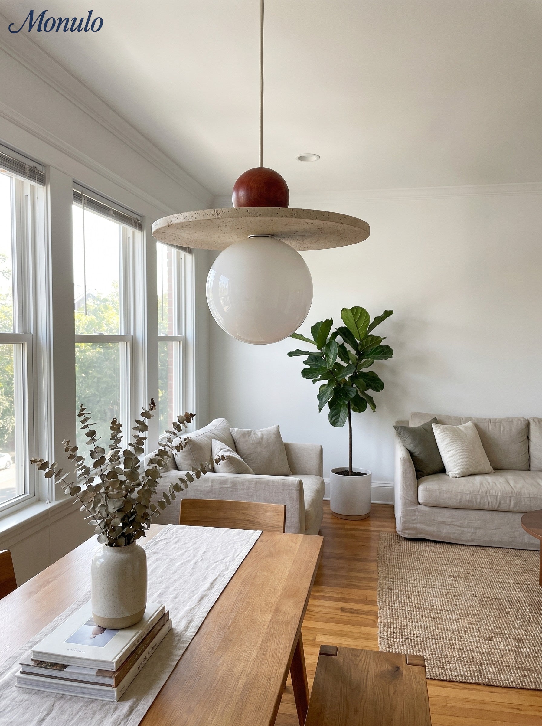 Flying Disc Pendant Light — Sculpted Stone Shade Direct Downlight