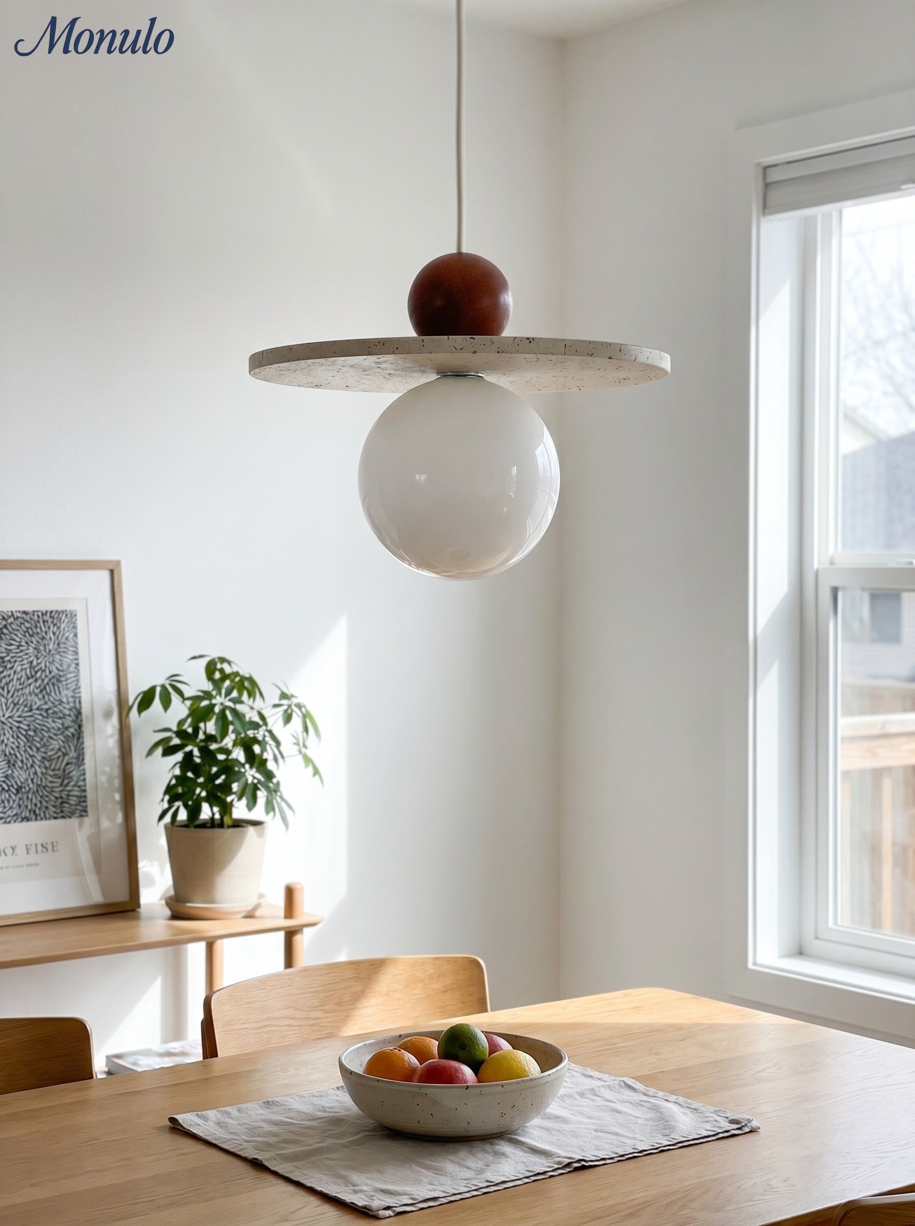 Flying Disc Pendant Light — Sculpted Stone Shade Direct Downlight