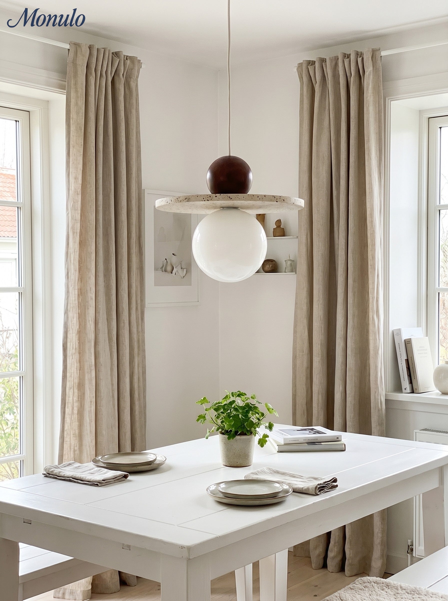Flying Disc Pendant Light — Sculpted Stone Shade Direct Downlight
