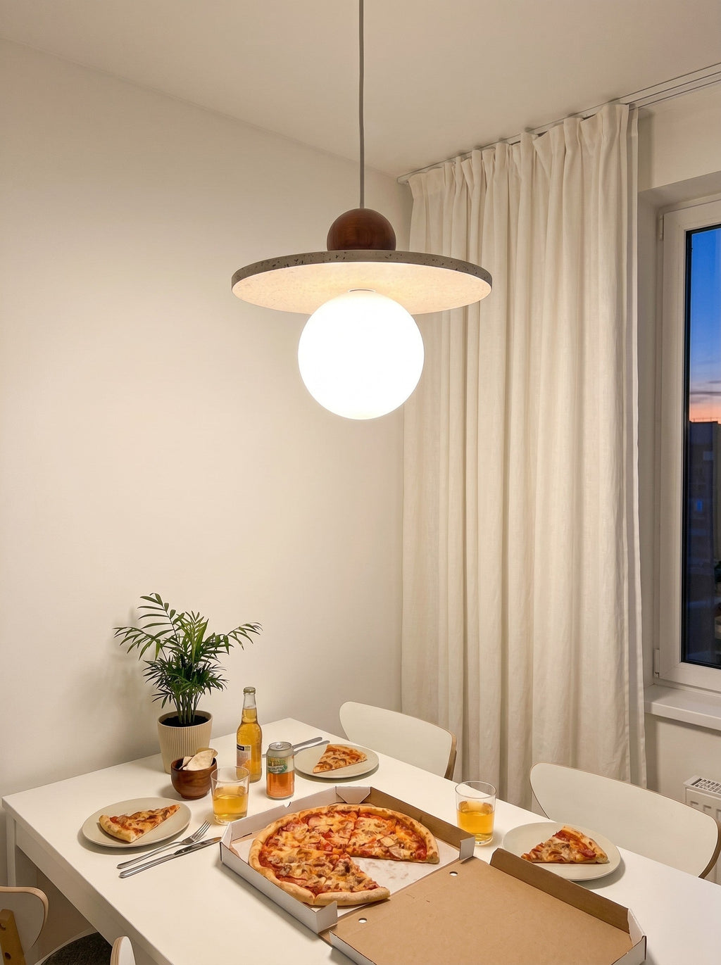 Flying Disc Pendant Light — Sculpted Stone Shade Direct Downlight