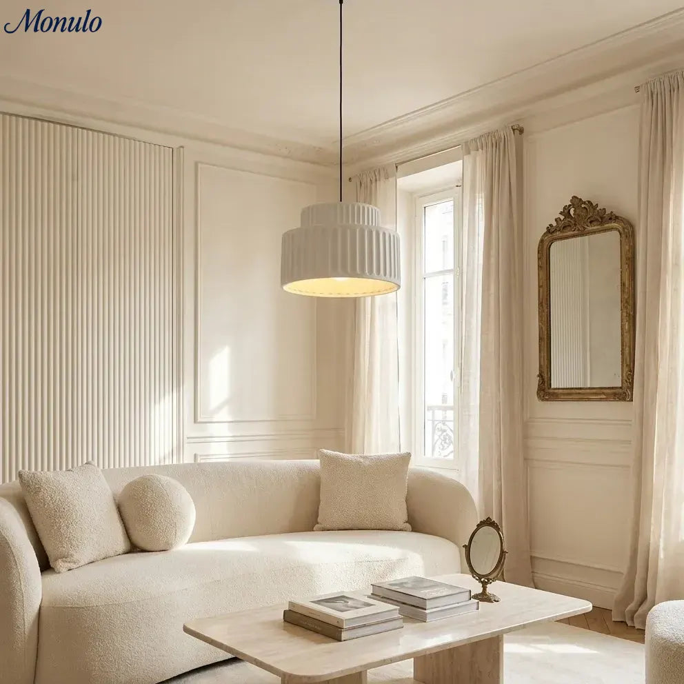 Fluted Resin Drum Pendant Light, Nordic Minimalist Textured Shade