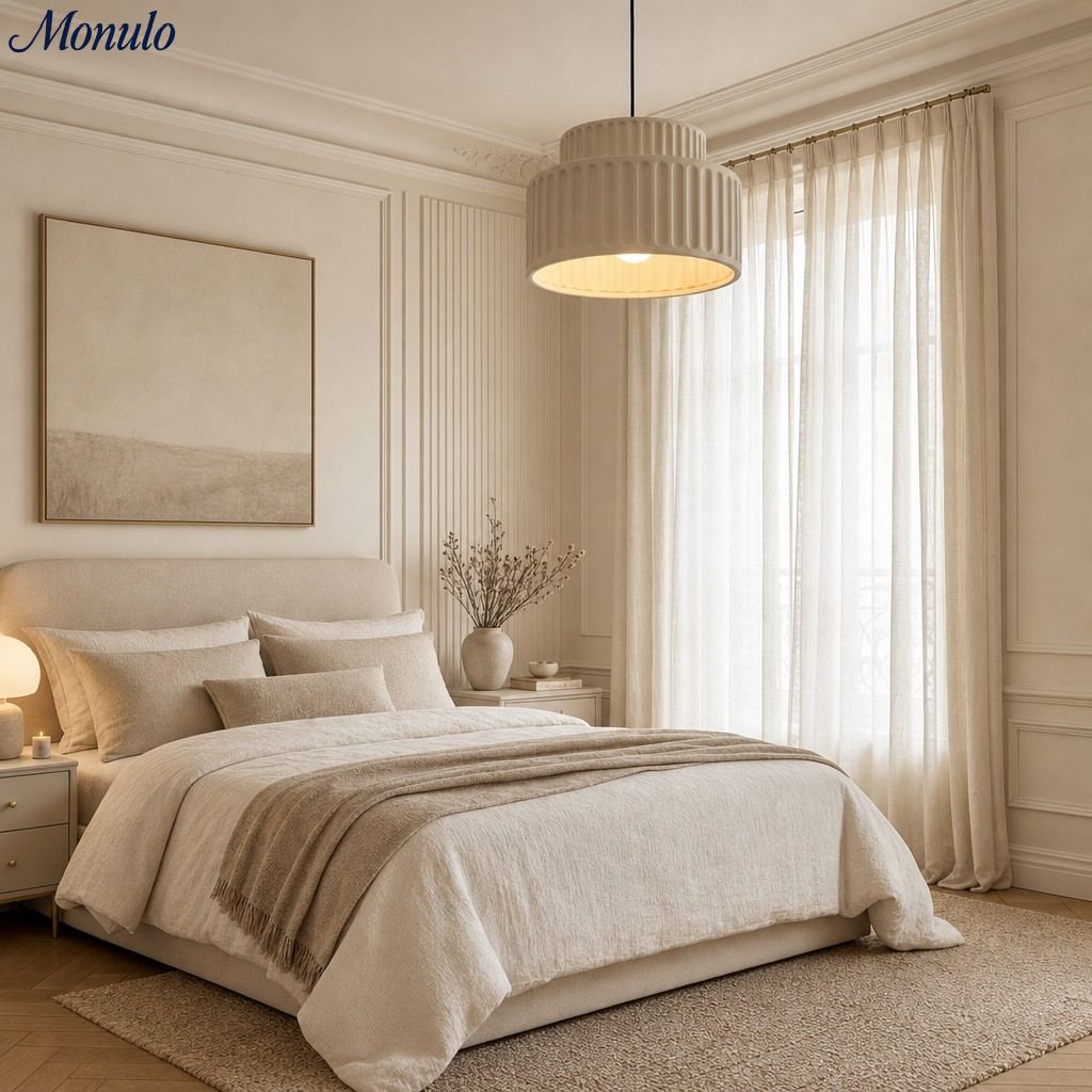 Fluted Resin Drum Pendant Light, Nordic Minimalist Textured Shade