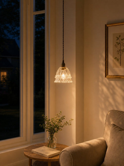 Hänglampa i glas med manetform, M38, fransk lantlig stil och kompakt format