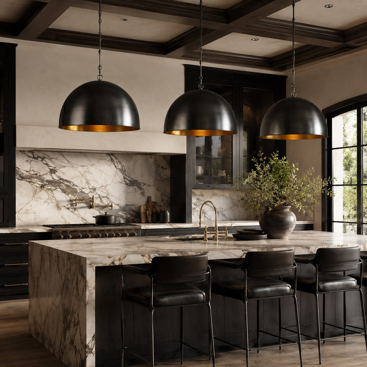 Large Modern Bronze Dome Pendant Light Adjustable Metal Hanging Fixture for Kitchen Island Dining Room | ribuella