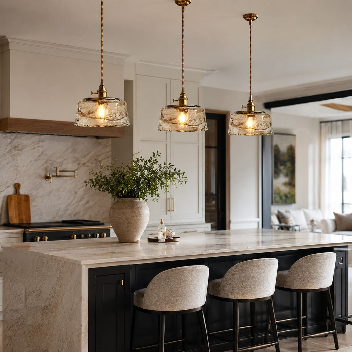 Vintage Brass Pendant Light with Adjustable Hanging Amber Glass Shade for Indoor Lighting | ribuella