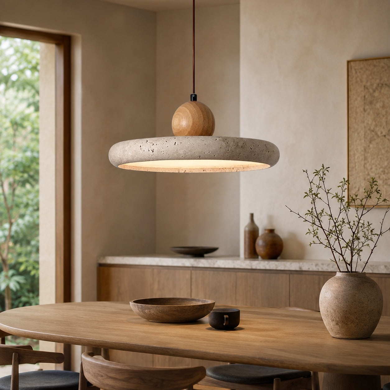 Modern Pendant Lamp Hanging Travertine Stone Finish LED Kitchen Pendant Lighting 30cm | ribuella