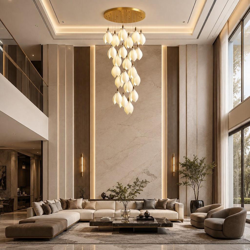 Plafonnier suspendu moderne en métal et céramique, compatible LED, de 7 à 64 lampes | ribuella