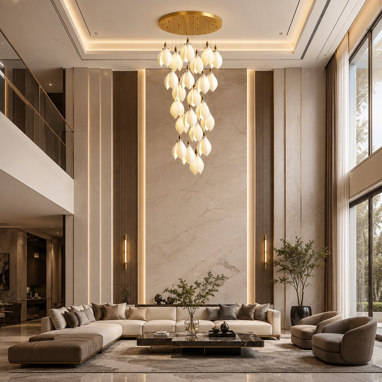 Plafonnier suspendu moderne en métal et céramique, compatible LED, de 7 à 64 lampes | ribuella