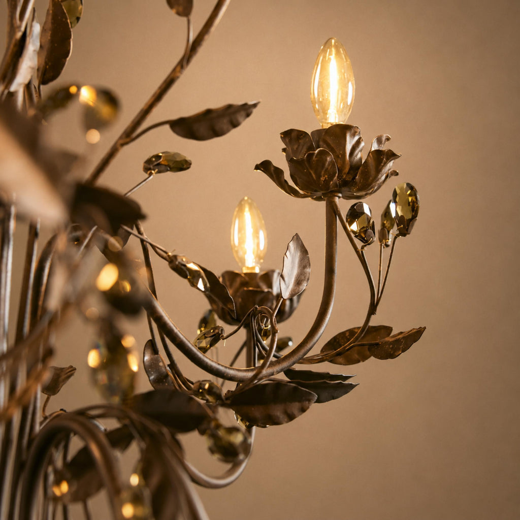 Luxuriöser runder Kristall-Kronleuchter mit Blättern – große goldene oder bronzefarbene Leuchte für Esszimmer und Eingangsbereich, 36″/48″ | ribuella