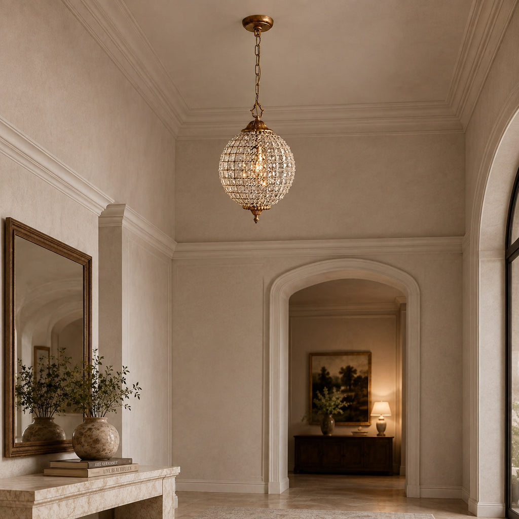 Antique Brass Crystal Round Chandelier – Small or Large Statement Ceiling Light | ribuella