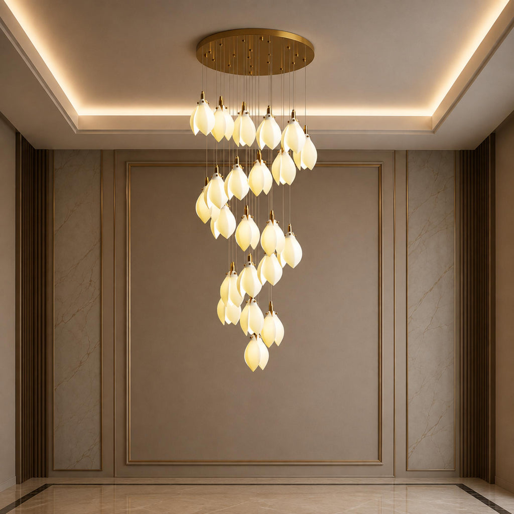 Plafonnier suspendu moderne en métal et céramique, compatible LED, de 7 à 64 lampes | ribuella