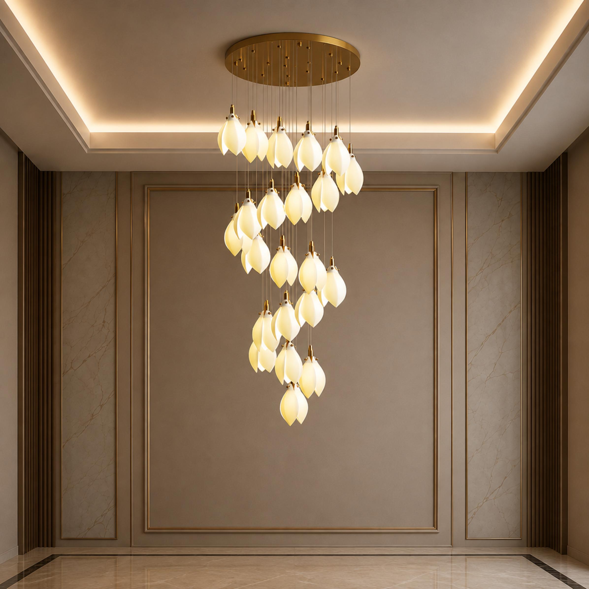 Plafonnier suspendu moderne en métal et céramique, compatible LED, de 7 à 64 lampes | ribuella