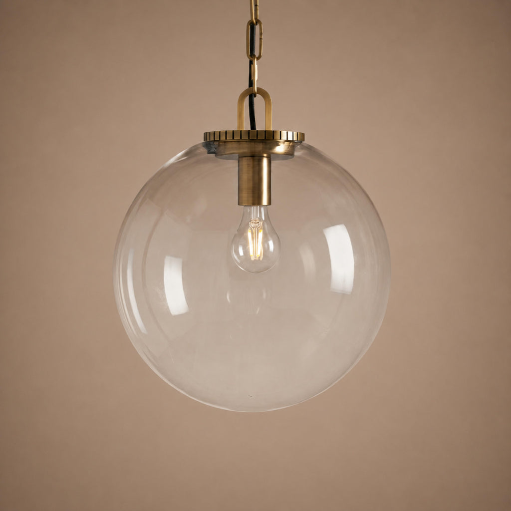 Modern Glass Globe Pendant Light with Chain – Brass or Bronze, Clear or Milk Glass | ribuella