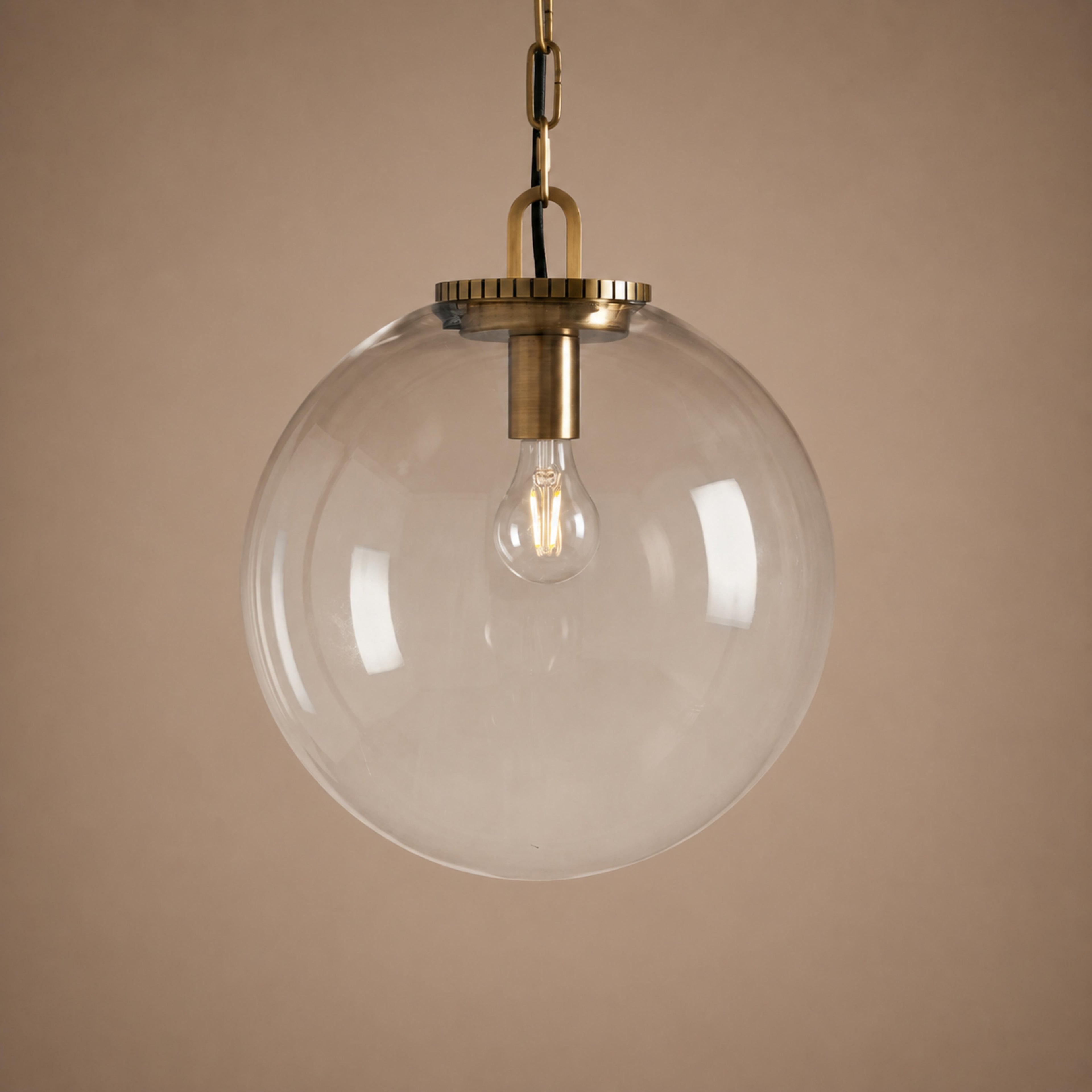 Modern Glass Globe Pendant Light with Chain – Brass or Bronze, Clear or Milk Glass | ribuella