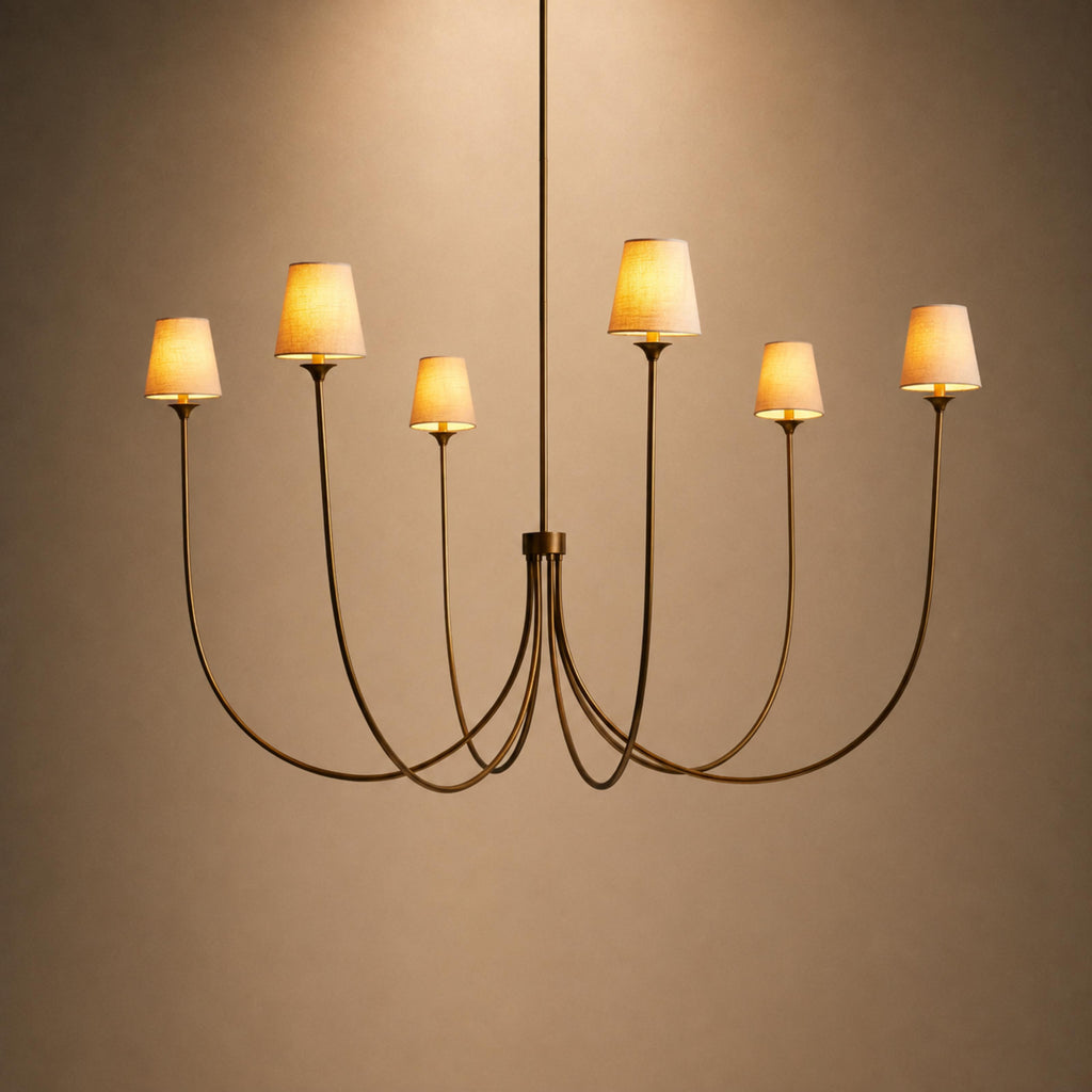 Large Round Chandelier with Off-White Shades – Brass or Bronze | ribuella