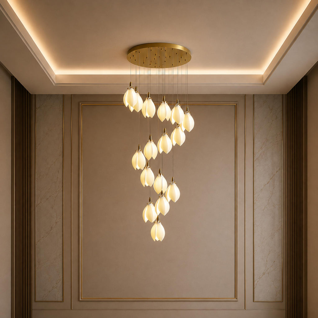 Plafonnier suspendu moderne en métal et céramique, compatible LED, de 7 à 64 lampes | ribuella