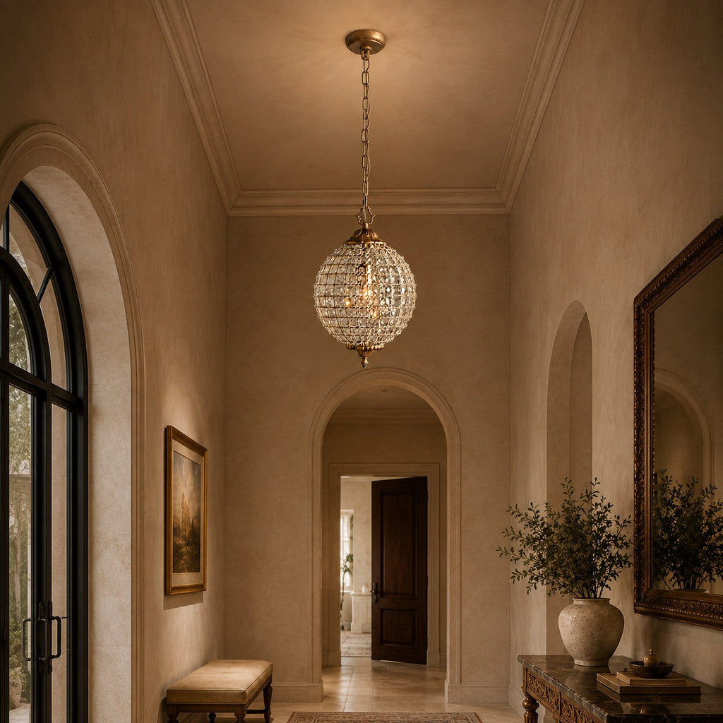 Antique Brass Crystal Round Chandelier – Small or Large Statement Ceiling Light | ribuella