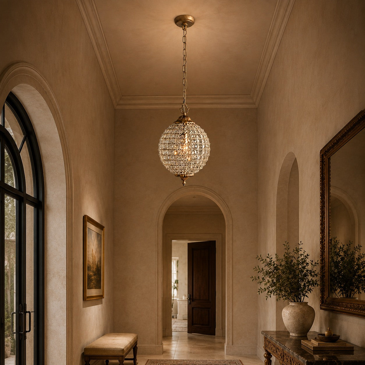 Antique Brass Crystal Round Chandelier – Small or Large Statement Ceiling Light | ribuella