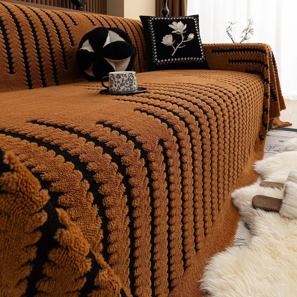 Plush Tufted Couch Cover - Textured Surface, Cozy Sofa Throw