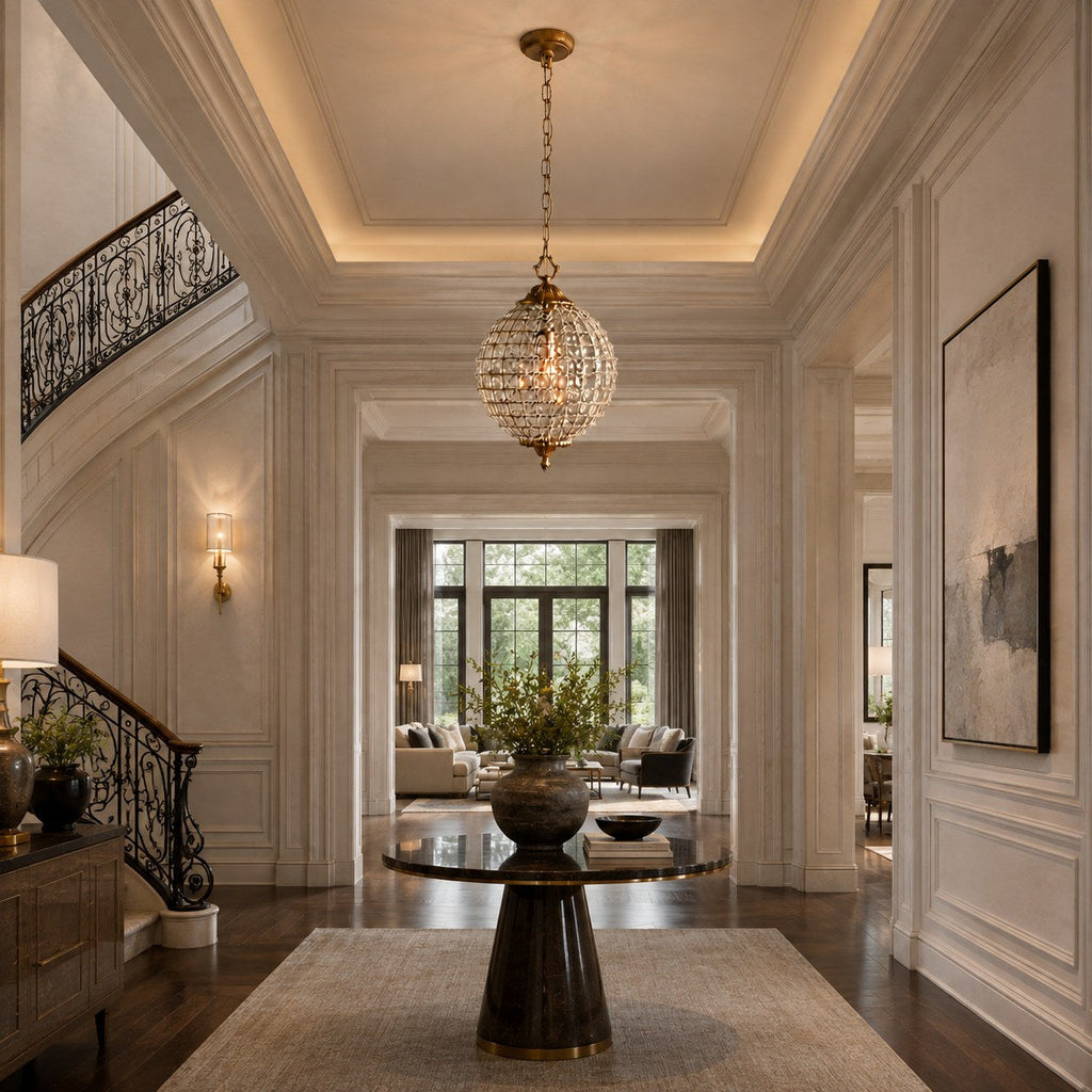 Antique Brass Crystal Round Chandelier – Small or Large Statement Ceiling Light | ribuella
