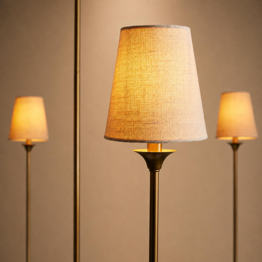 Large Round Chandelier with Off-White Shades – Brass or Bronze | ribuella