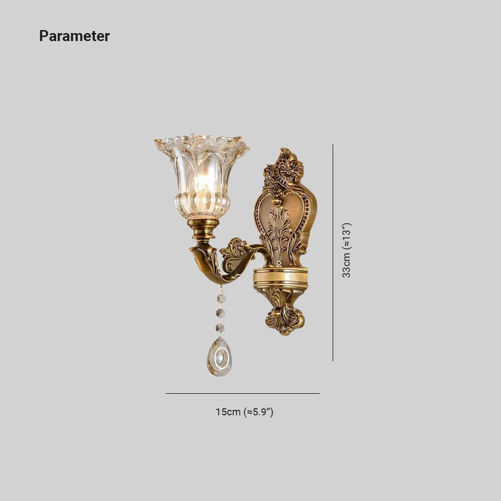Candeeiro de parede Ramiq vintage em metal e vidro, dourado