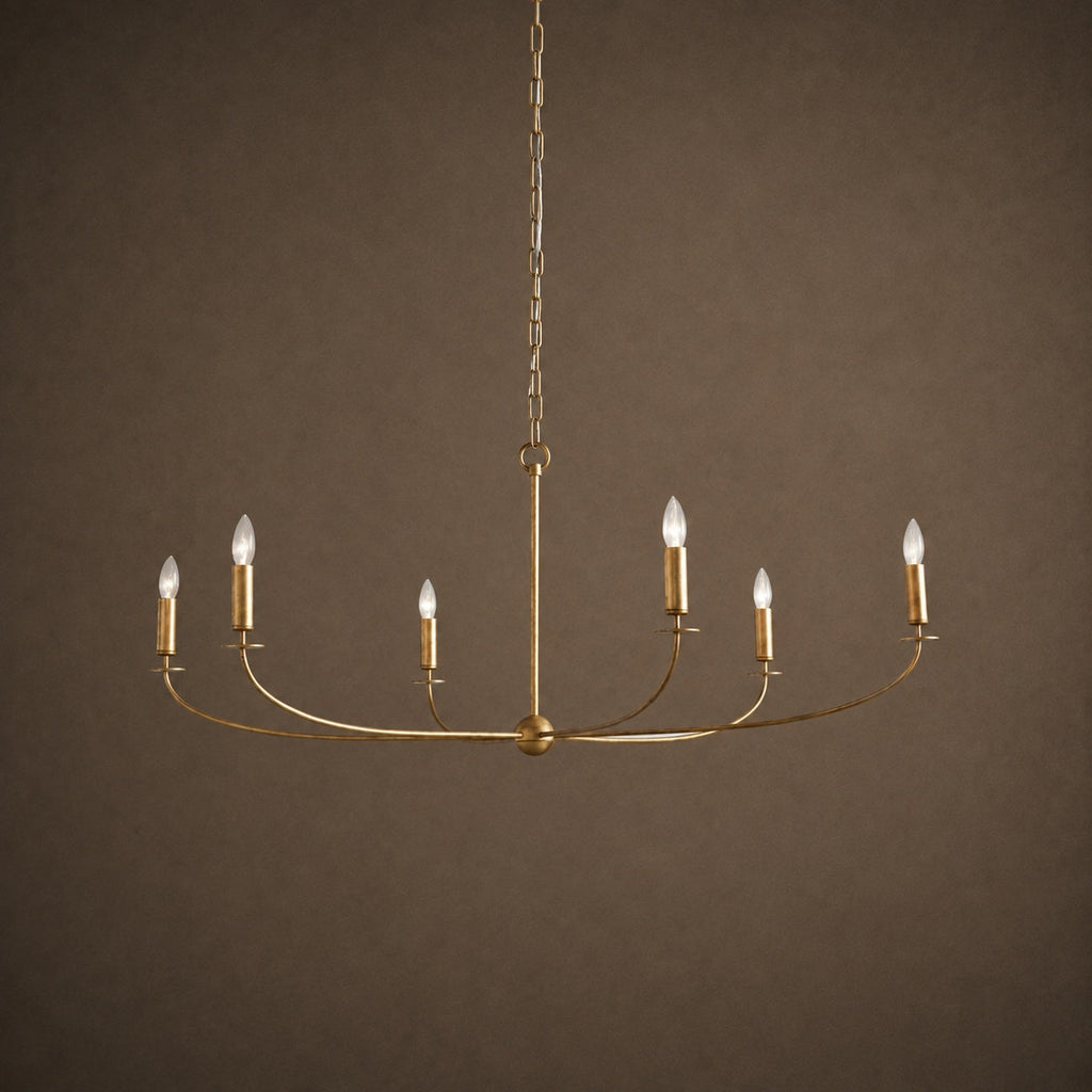 Large Antique Gold Leaf Round Chandelier – 6 or 8 Light Iron Dining Room Ceiling Light | ribuella