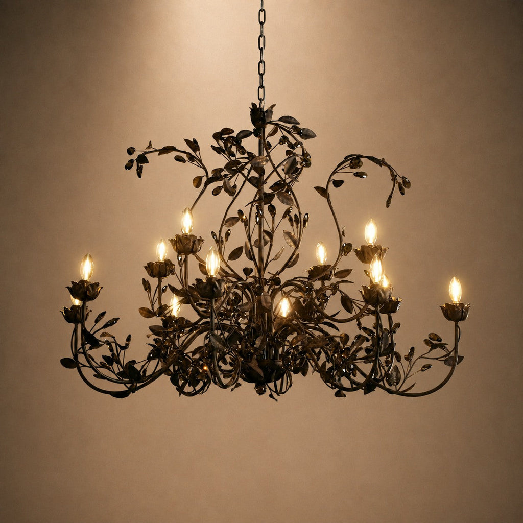 Luxuriöser runder Kristall-Kronleuchter mit Blättern – große goldene oder bronzefarbene Leuchte für Esszimmer und Eingangsbereich, 36″/48″ | ribuella