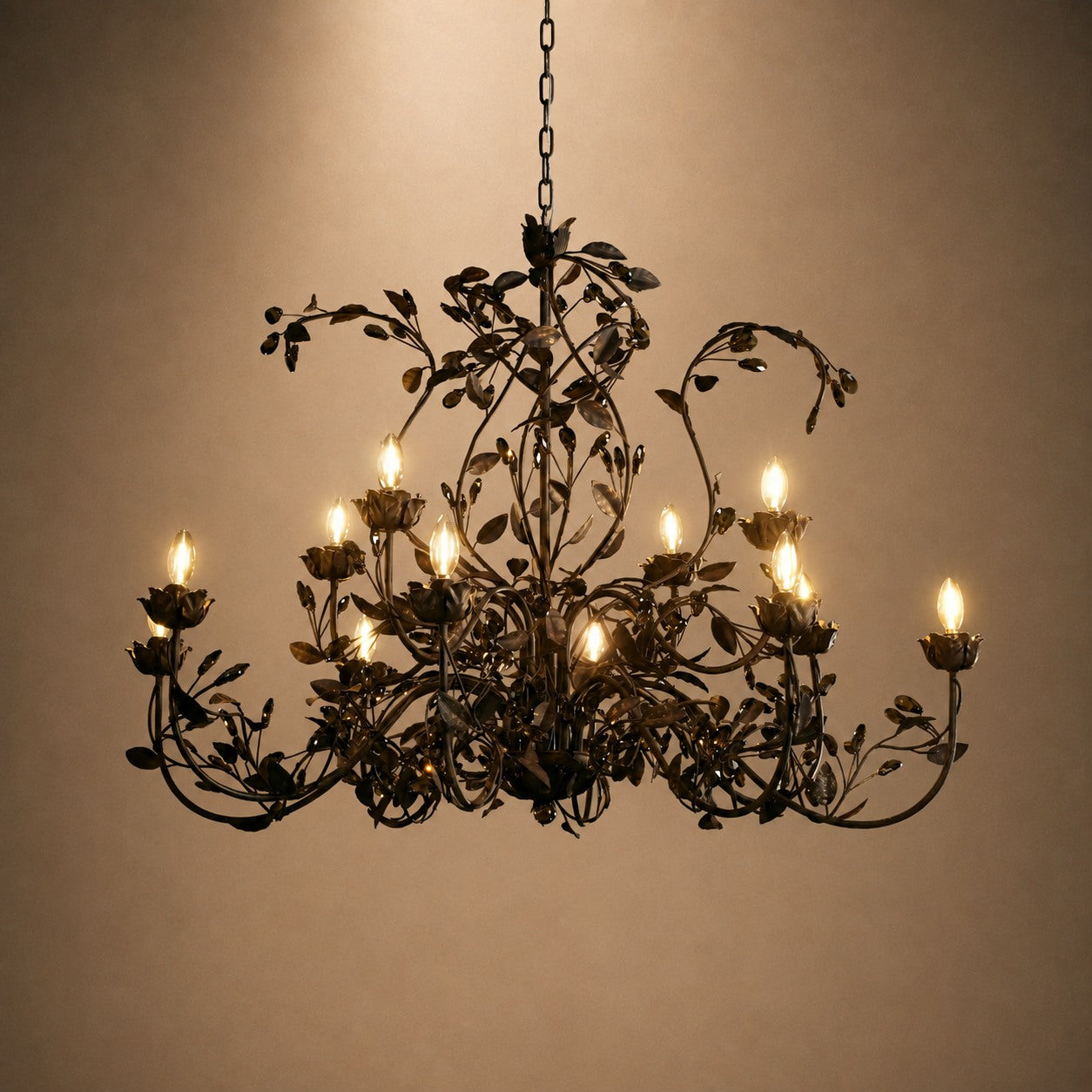 Luxuriöser runder Kristall-Kronleuchter mit Blättern – große goldene oder bronzefarbene Leuchte für Esszimmer und Eingangsbereich, 36″/48″ | ribuella