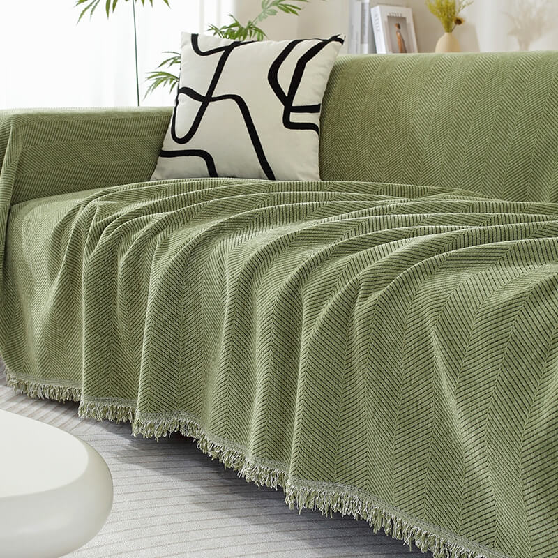 Herringbone Weave Sofa Cover Tassel Fringe Protective Furniture Cover