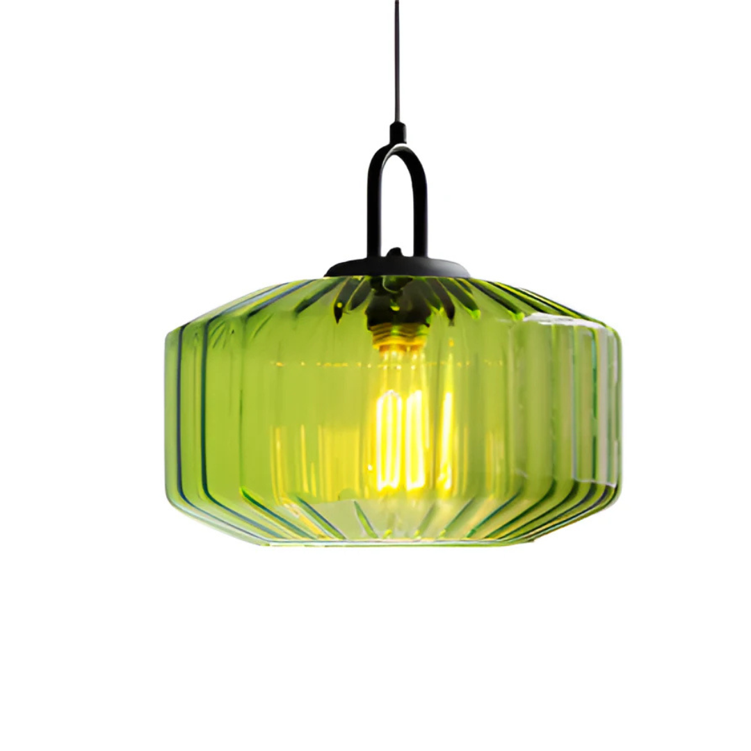 Lampa wisząca Eloria z kolorowego szkła w stylu retro, emitująca ciepłe światło