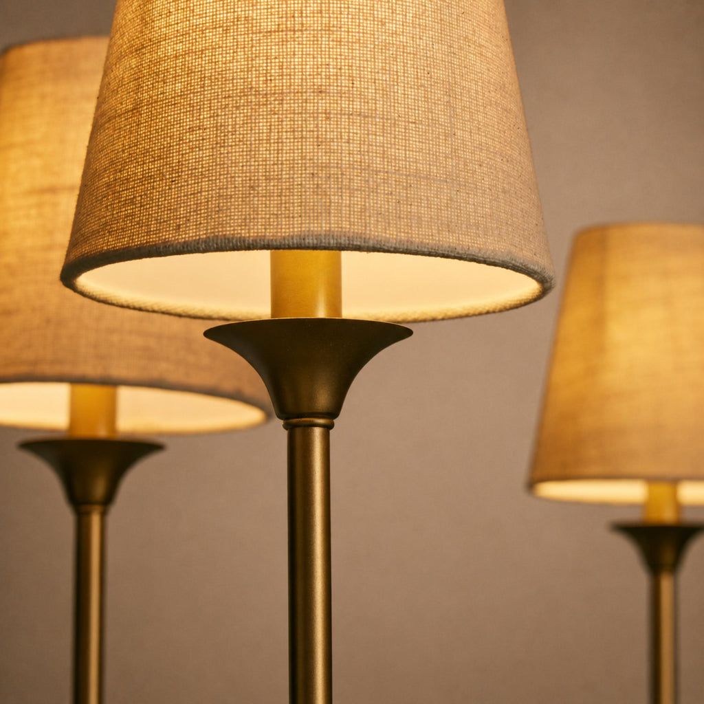 Large Round Chandelier with Off-White Shades – Brass or Bronze | ribuella