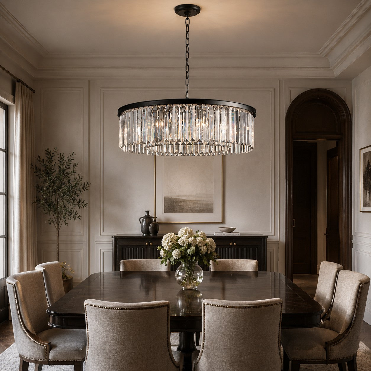 Large 84cm Round K9 Crystal Chandelier – Brass or Bronze 8-Light Art Deco Ceiling Pendant | ribuella