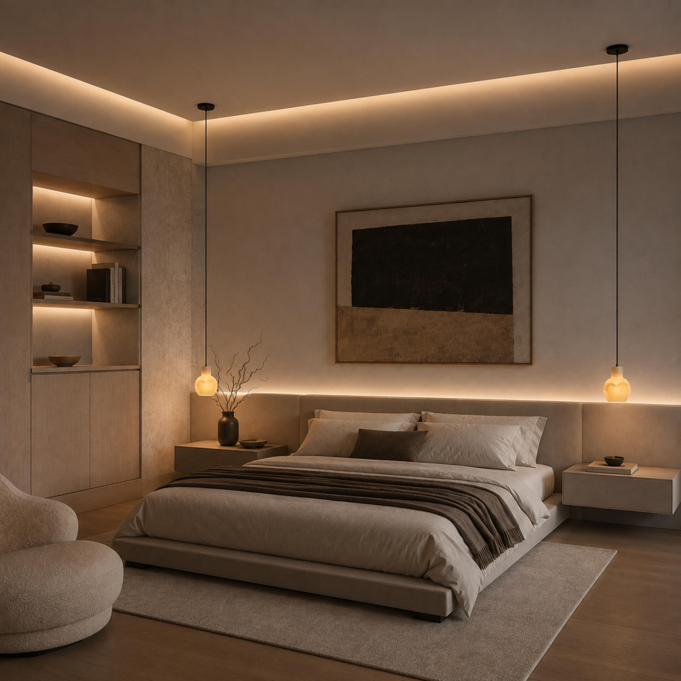 Moderní alabastrový lustr se závěsnou konstrukcí, skleněnými stínidly a LED žárovkami pro 6 světel | ribuella