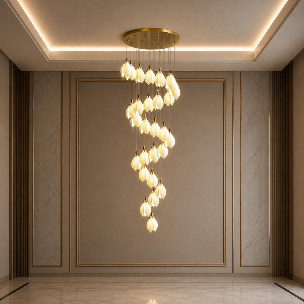 Plafonnier suspendu moderne en métal et céramique, compatible LED, de 7 à 64 lampes | ribuella