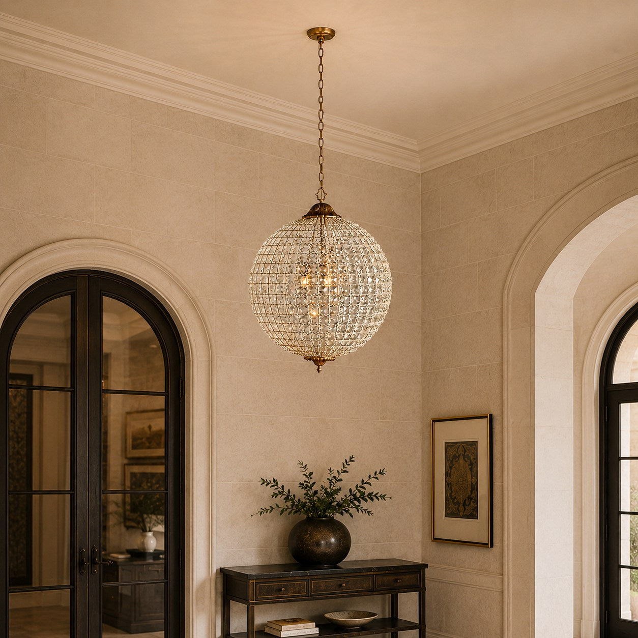 Antique Brass Crystal Round Chandelier – Small or Large Statement Ceiling Light | ribuella