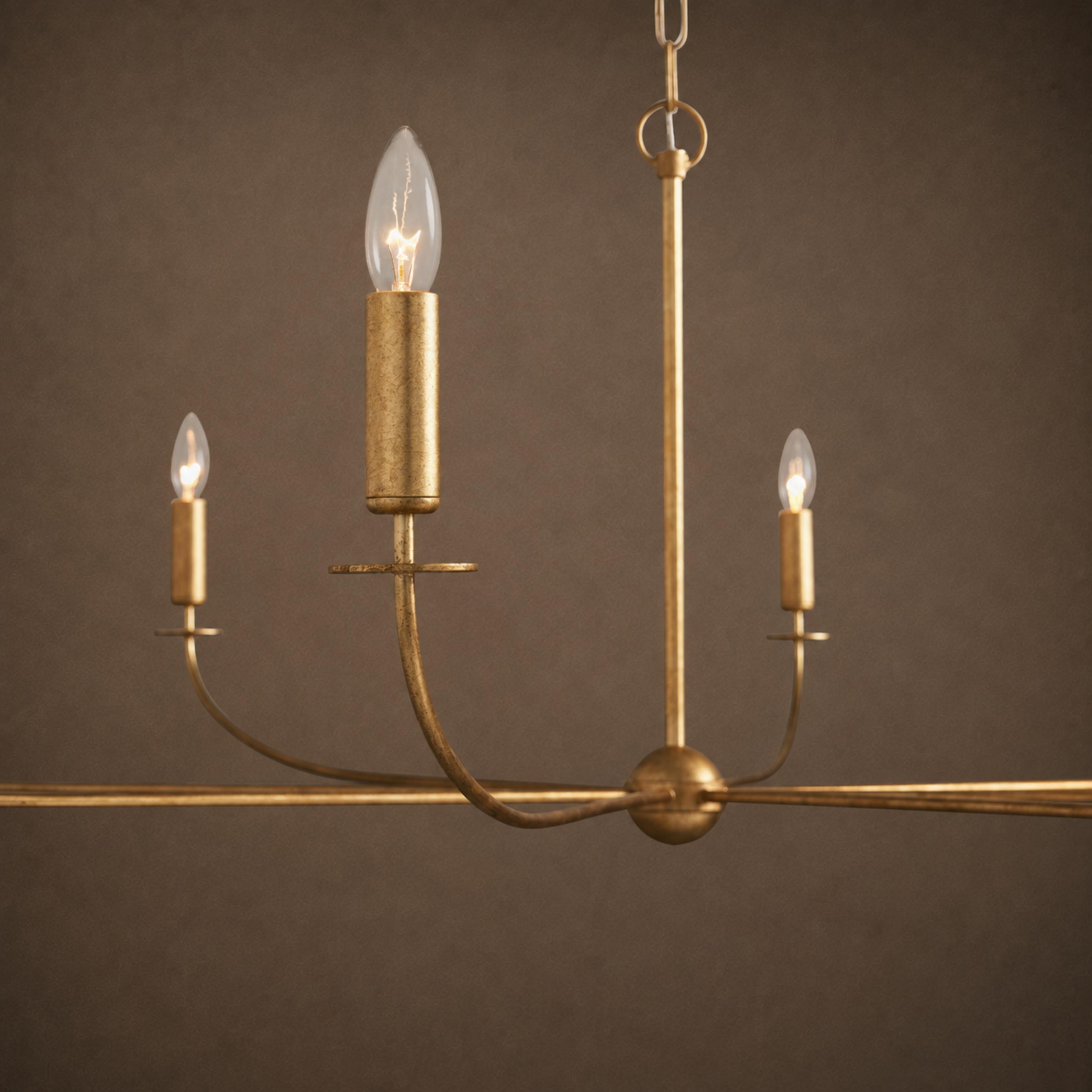 Large Antique Gold Leaf Round Chandelier – 6 or 8 Light Iron Dining Room Ceiling Light | ribuella