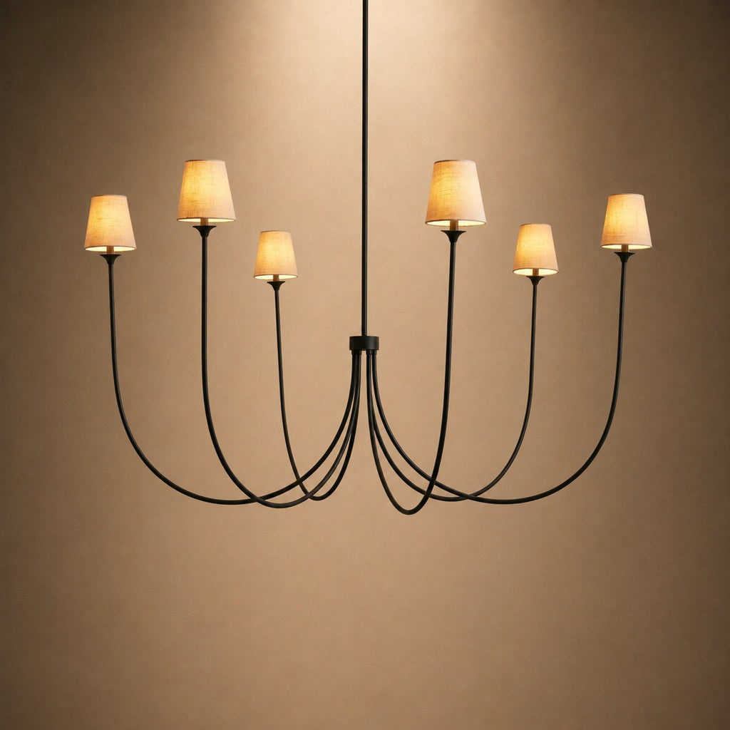 Large Round Chandelier with Off-White Shades – Brass or Bronze | ribuella