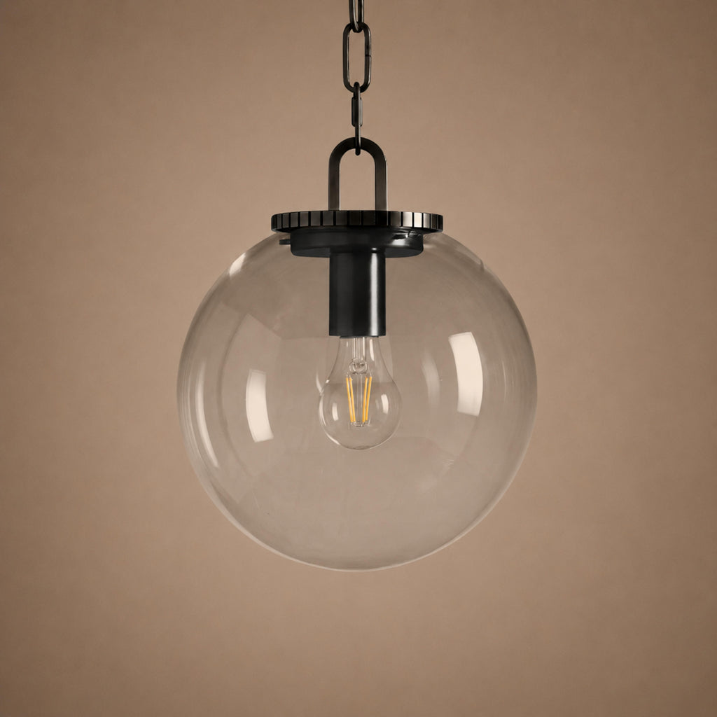 Modern Glass Globe Pendant Light with Chain – Brass or Bronze, Clear or Milk Glass | ribuella