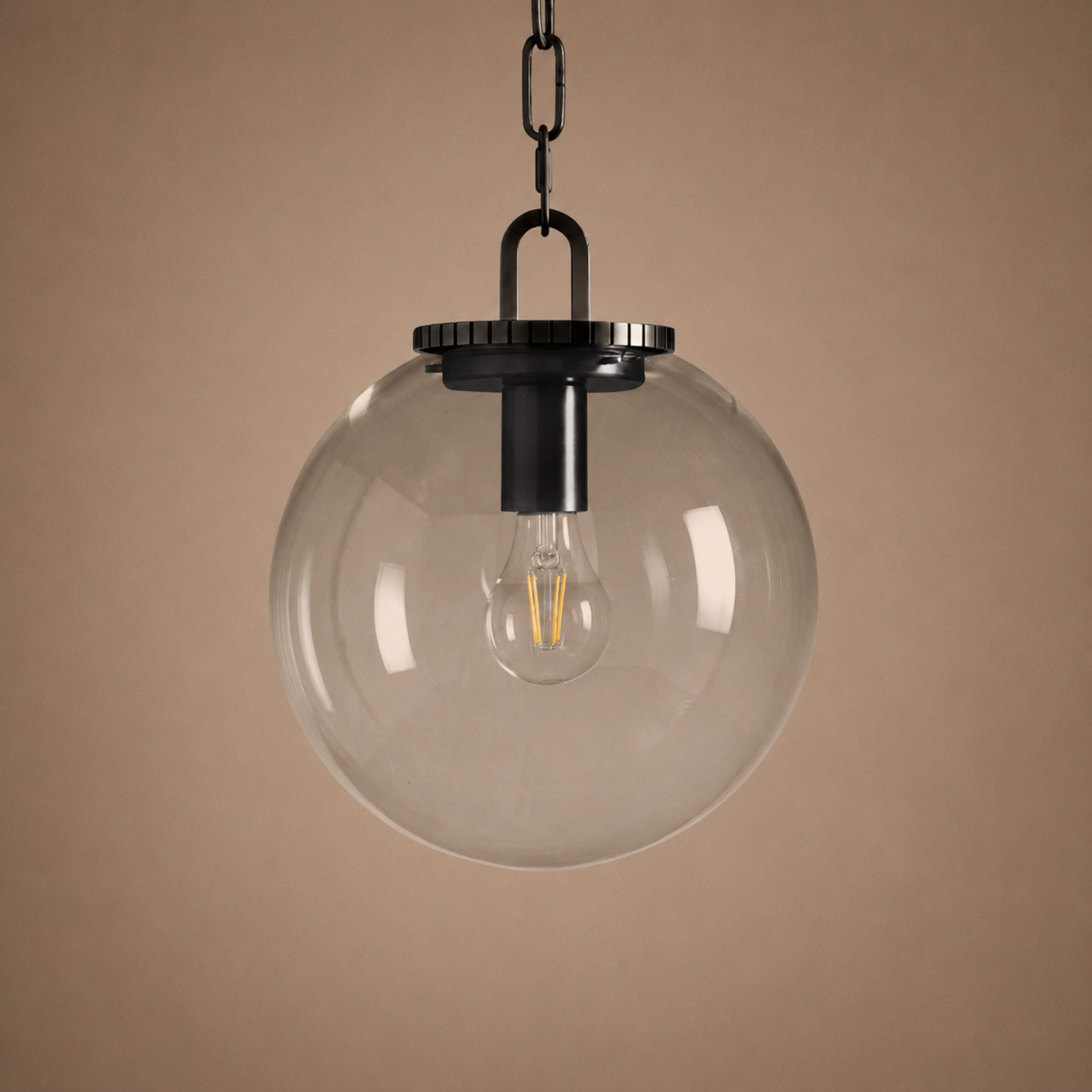 Modern Glass Globe Pendant Light with Chain – Brass or Bronze, Clear or Milk Glass | ribuella