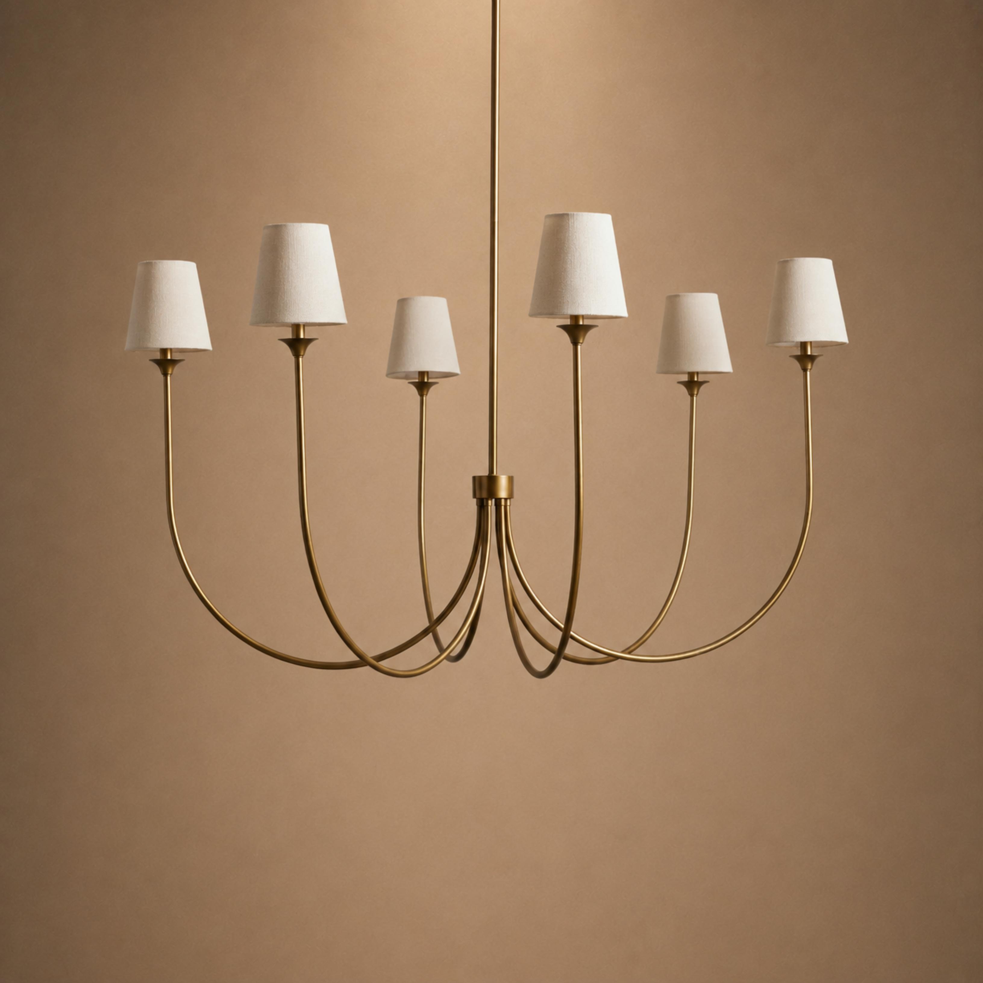 Large Round Chandelier with Off-White Shades – Brass or Bronze | ribuella